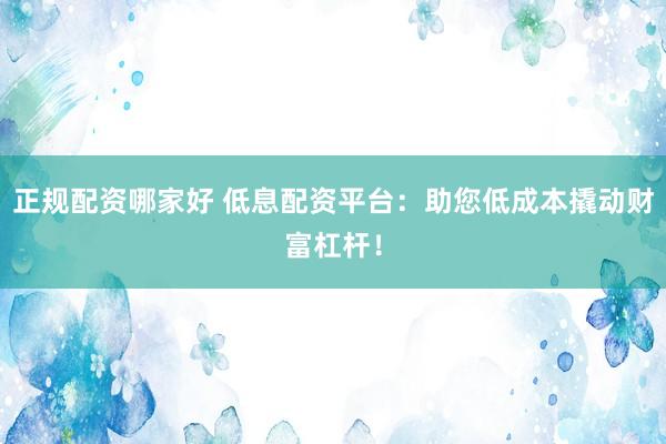 正规配资哪家好 低息配资平台：助您低成本撬动财富杠杆！