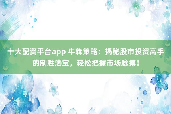 十大配资平台app 牛犇策略：揭秘股市投资高手的制胜法宝，轻松把握市场脉搏！