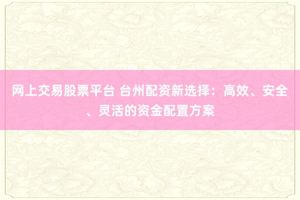 网上交易股票平台 台州配资新选择：高效、安全、灵活的资金配置方案
