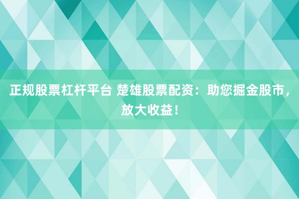 正规股票杠杆平台 楚雄股票配资：助您掘金股市，放大收益！