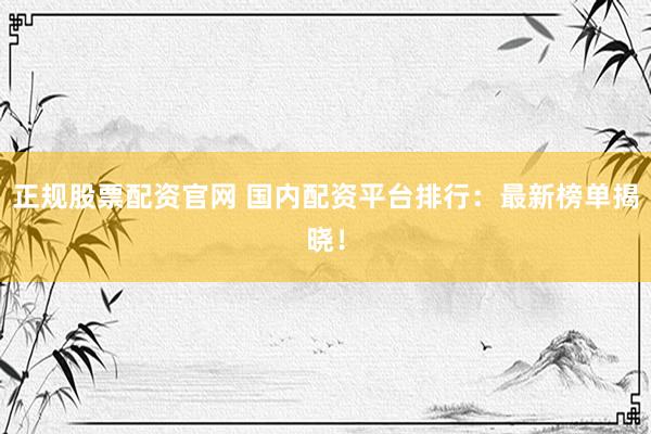 正规股票配资官网 国内配资平台排行：最新榜单揭晓！
