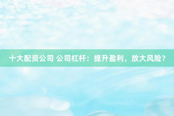 十大配资公司 公司杠杆：提升盈利，放大风险？