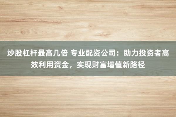 炒股杠杆最高几倍 专业配资公司:助力投资者高效利用资金,实现财富增值新路径