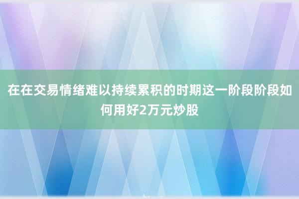 在在交易情绪难以持续累积的时期这一阶段阶段如何用好2万元炒股