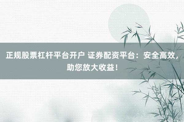 正规股票杠杆平台开户 证券配资平台：安全高效，助您放大收益！