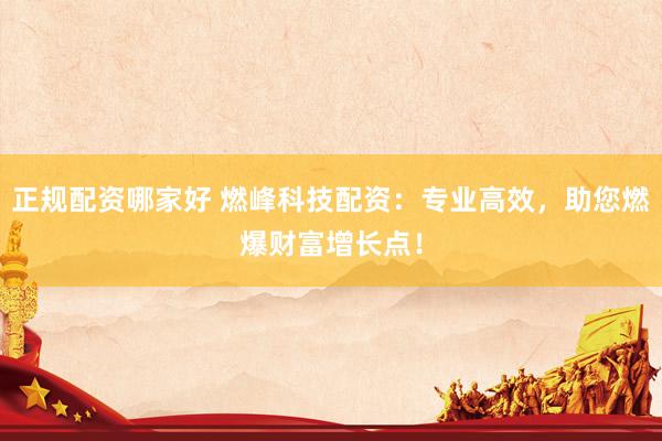 正规配资哪家好 燃峰科技配资：专业高效，助您燃爆财富增长点！